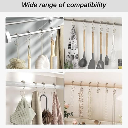 Shower Curtain Hooks Rings Set of 12, Stainless Steel Rust-Resistant Metal Double Glide Shower Curtain Hooks for Bathroom Shower Rods, Smooth Roller Balls, Matte Nickel