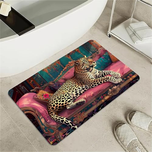 Diatomaceous Earth Bath Mat,Leopard Lies on Sofa Non-Slip Volume Super Absorbent Fast Drying Eco-Friendly Easy to Clean for Bathroom Kitchen Door mat 20×31Inch (50 * 80cm) - color: Leopard Lies on Sofa, size: 20×31Inch (50*80cm)