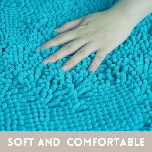 Bathroom Rugs Chenille, Extra Thick and Absorbent, Non-Slip, Machine Washable, Dry Quckily, Soft Cozy Plush, Used Under Shower Bathtub and Sink, Bath Mat Sets Turquoise - color: Light Blue, size: 20 x 32 inch + 20 x 20 inch (U-Shape)