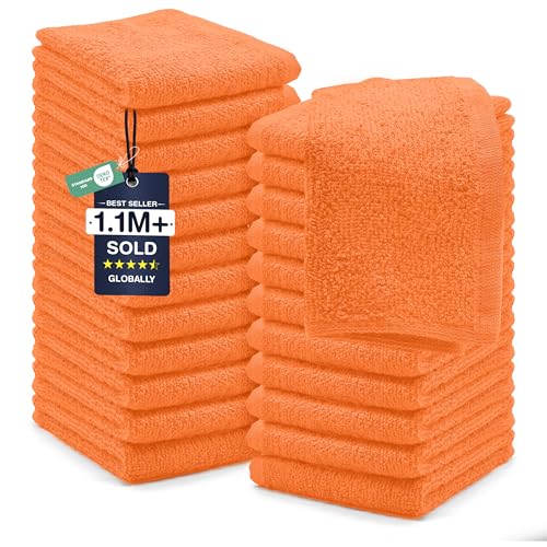 DAN RIVER 24 Pack Wash Cloths for Showering [12x12] - 100% Cotton Washcloths Premium Quality Flannel Face Cloths for Bathroom, Highly Absorbent and Soft Feel Wash Clothes, Orange - color: Orange, size: Wash Cloth (PK 24) - 12x12
