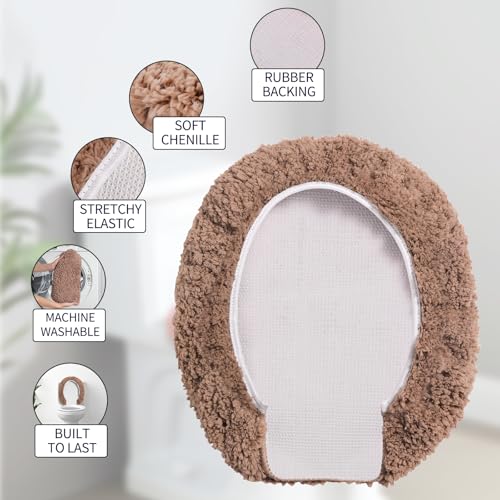 Soft Microfiber Toilet Lid Cover 17.5" x 15" Machine Washable | Solid Toilet Lid Cover Adjustable Rubber Backing Fits Only 18-19.5"L x 14-16"W Elongated Toilet Seat - color: Champagne