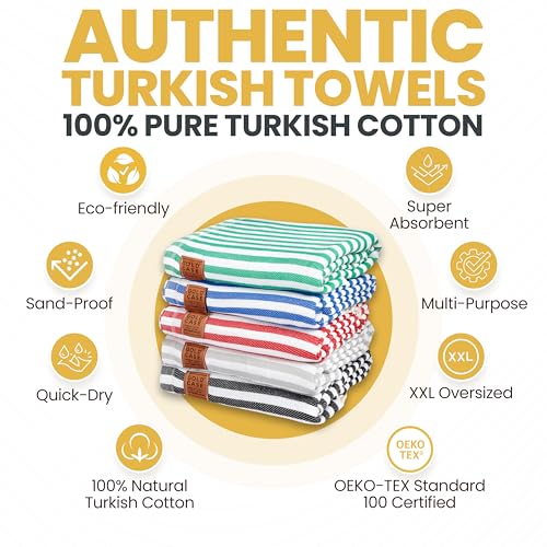 Gold CASE Turkish Beach Towel Set of 5 – 100% Cotton Beach Towels Oversized 70x38'' – MYRA Quick Dry Swim Towel – Lightweight Turkish Towels Set in Multi Color - color: Multi-1, size: Beach-Bath Towel Set of 5