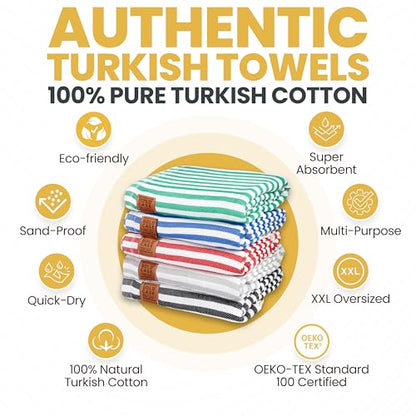 Gold CASE Turkish Beach Towel Set of 5 – 100% Cotton Beach Towels Oversized 70x38'' – MYRA Quick Dry Swim Towel – Lightweight Turkish Towels Set in Multi Color - color: Multi-1, size: Beach-Bath Towel Set of 5