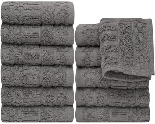 PH Pleasant Home Diamond Wash Cloths Set - 12 Pack (12” x 12”) – 509 GSM - 100% Ring Spun Cotton Wash Cloth - Super Soft and Highly Absorbent Face Towels(Dark Grey) - color: Dark Grey, style: Diamond