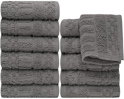 PH Pleasant Home Diamond Wash Cloths Set - 12 Pack (12” x 12”) – 509 GSM - 100% Ring Spun Cotton Wash Cloth - Super Soft and Highly Absorbent Face Towels(Dark Grey) - color: Dark Grey, style: Diamond
