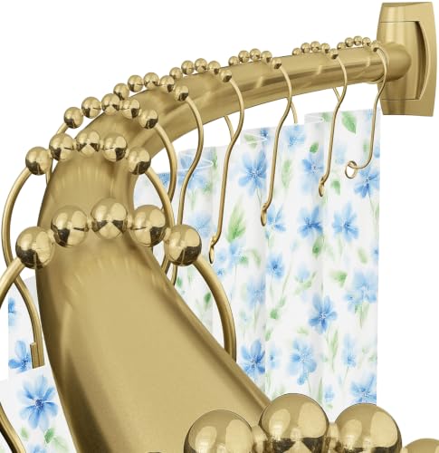 Curved Shower Curtain Rod for Bathroom, 40-72 Inches Adjustable Shower Rod | Rustproof Shower Curtain Rod with Rotating Brackets for Extra 30% Large Shower Space, 0.9MM thickness, Need to Drill, Gold - color: Gold