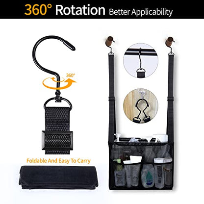 4 Storage Pockets Adjustable Hanging Mesh Bathroom Bag, Shower Caddy College with Hooks, Applied to College Dorm Rooms, Gym, Swimming and RV Travel (Black) - color: Black