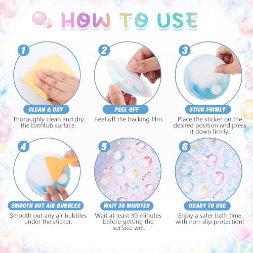 Fullhawl 30 Pcs Pastel Bubble Non Slip Shower Stickers, Bathtub Grip | 30 Pack Pastel Bubble Design, Smooth Decorative Look, Non Slip Texture, Brightens Bathroom While Improving Safety - style: Pastel Bubble
