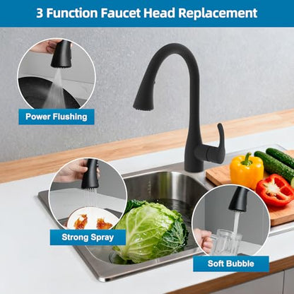 Curve Kitchen Faucet Sprayer Head Compatible with Kohler, Matte Black | NSF/ANSI/CAN 372 Certified, 14 Adapter Kit for Universal Fit Use, 3 Function Pull Down Sink Faucet Spray Head Replacement - color: Matte Black, style: Curve Design