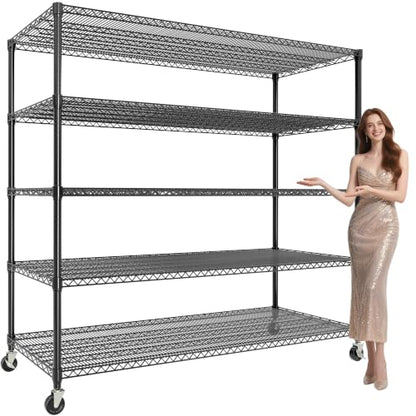 Garvee 3300LBS 5 Tier Metal Shelving with Wheels,82"H Storage Shelves,Black | 59"Wx23.6"D, Heavy-Duty 660 lbs Per Shelf, Adjustable Wire Shelving Units, Leveling Feet,for Garage Kitchen Warehouse - size: 23.6"D x 59"W x 82.6"H(5-Tier)