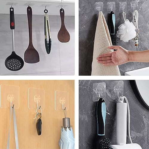 Latoxcaa Heavy Duty Adhesive Wall Hooks - Strong & Transparent, Hold up to 22lb, Waterproof & Reusable, Ideal for Kitchen, Bathroom, and Office (20 Pack) - size: 20 Medium Hooks
