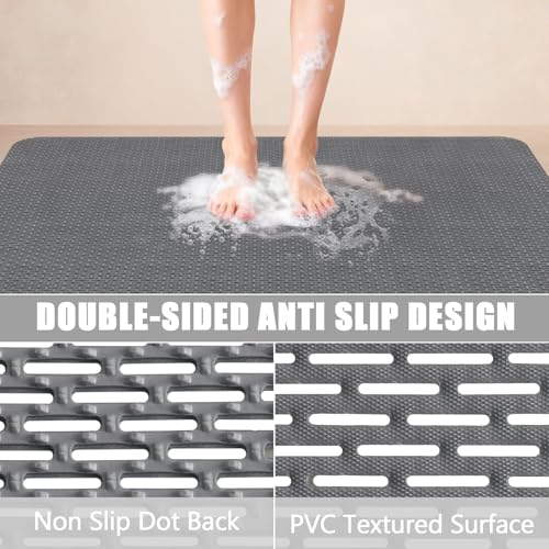 Non Slip Shower Mat: 47" X 32" Extra Large Shower Mats for Inside Shower - PVC Quick Dry Shower Stall Mat with Hundreds Drain Holes - size: 47" x 32" (Rectangular)