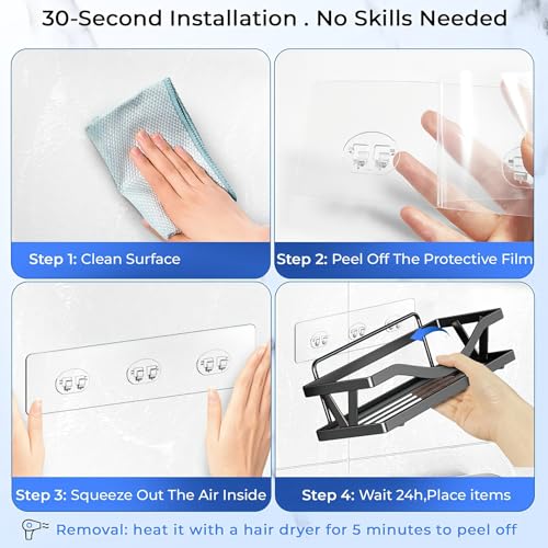 Shower Caddy Adhesive Replacement Hooks, Strong Waterproof Strips, No Drilling for Bathroom Shelves, Kitchen Racks, and Soap Holders (Transparent-14 Pack) - color: Transparent-14 Pack