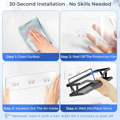 Shower Caddy Adhesive Replacement Hooks, Strong Waterproof Strips, No Drilling for Bathroom Shelves, Kitchen Racks, and Soap Holders (Transparent-14 Pack) - color: Transparent-14 Pack