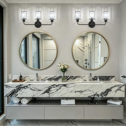 Black Vanity Lights, 3-Light Crystal Bathroom Light Fixtures | Modern Bathroom Vanity Light E26 Wall Light over Mirror (Exclude Bulb) - color: Black, size: 3-Light