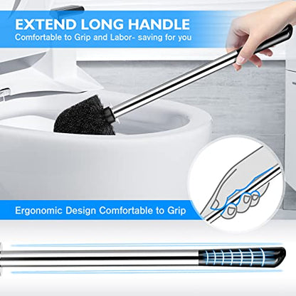 Toilet Brush and Holder 2 Pack, 304 Stainless Steel Toilet Brush with Extended and Durable Comfortable Brush Handle, Toilet Bowl Brush for Bathroom Toilet - Ergonomic, Pratical Durable (Black) - color: Black