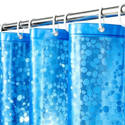 UFRIDAY Blue Clear Shower Curtain Liner 72 x 72 inch,EVA 3D Cobblestone Weighted Plastic Bathroom Shower Curtain Liner with 3 Big Magnets,Transparent. - color: Cobblestone Blue, size: 72"W x 72"L (Pack of 1)