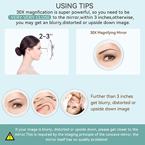 MIYADIVA 30X Magnifying Mirror Suction Cup for Easy Mounting, Use for Makeup Mirror, Travel Stick on Shower Mirror for Plucking Eyebrows 6 Inch | Magnifying Makeup Mirror for Eyebrow Plucking, Eyeliner Detail Makeup, Strong Suction Cup, Precision Tweezer,