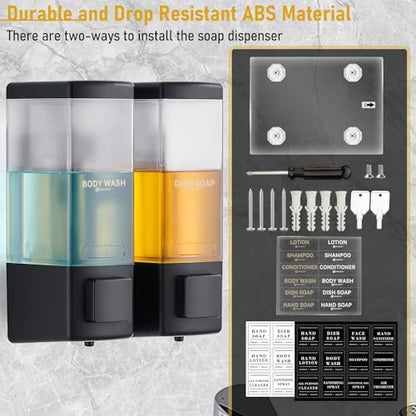 Pollock Shampoo and Conditioner Dispenser 2 Chamber * 500ML | Shower Soap Dispenser Wall Mounted, Body Wash Dispenser No Drill, Refillable Shower Dispenser for Bathroom - color: Blk-zt-53-b2