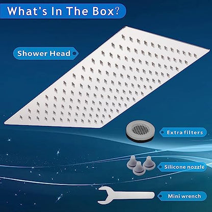 Voolan Rain Shower Head - High Flow Large Rainfall Shower Heads Made of Stainless Steel - Waterfall Bathroom Square Showerhead - Ceiling or Wall Mount (12" Chrome) - color: Chrome, size: 12 Inch