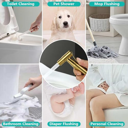 BARROCK Bidet Sprayer for Toilet, Handheld Jet Spray for Existing Toilets with Bidet Hose, Adjustable Water Pressure Muslim Shower, Stainless Steel Cloth Diaper/Feminine Wash Sprayer Brushed Gold - color: Brushed Gold