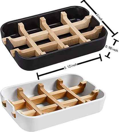 Aoheuo Modern Bamboo Fiber soap Holder and soap Dish Combination (Removable), Black, 5.12 Long by 3 Wide, 0.98 inches high, Used in Kitchens, bathrooms, and bar Sinks - color: Black, size: 1Pack (Bamboo)