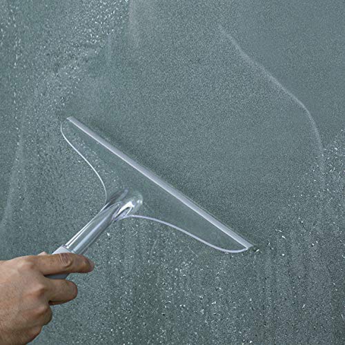 Shower Squeegee for Bathroom Glass Doors and Mirror, 10'' Rubber Window Cleaner Tool, Clear Plastic Water Wiper for Car Windshield Cleaning