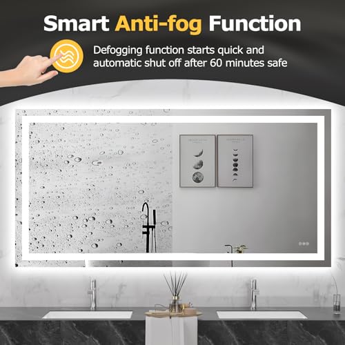 Hivone 72"X36" LED Bathroom Mirror with Lights, Anti-Fog, Dimmable, Backlit + Front Lit, Smart Bathroom Vanity Mirror, Memory Function, Shatterproof, Tempered Glass (Horizontal/Vertical) - size: 72"L x 36"W