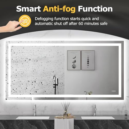 Hivone 72"X36" LED Bathroom Mirror with Lights, Anti-Fog, Dimmable, Backlit + Front Lit, Smart Bathroom Vanity Mirror, Memory Function, Shatterproof, Tempered Glass (Horizontal/Vertical) - size: 72"L x 36"W