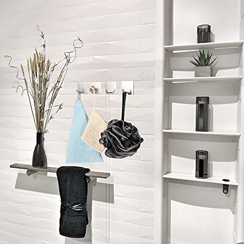 Performore 4 Pack Heavy Duty Wire Adhesive Towel Hook Hanger Wall Stick on Hooks for Hanging Waterproof Stainless Steel for Office Bathroom Kitchen Wall