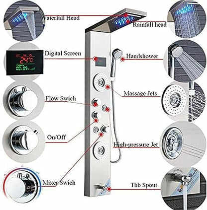 Shower Panel Tower Faucet Set Rain Massage Body Jets System Stainless Steel