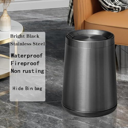 10 L/2.6Gallen,Swing Lid Trash Can,Brushed Stainless Steel Garbage Can with Flipping Lid,for Bathroom, Kitchen,Living Room,Bedroom,Hotel (Black Gold) - color: black gold