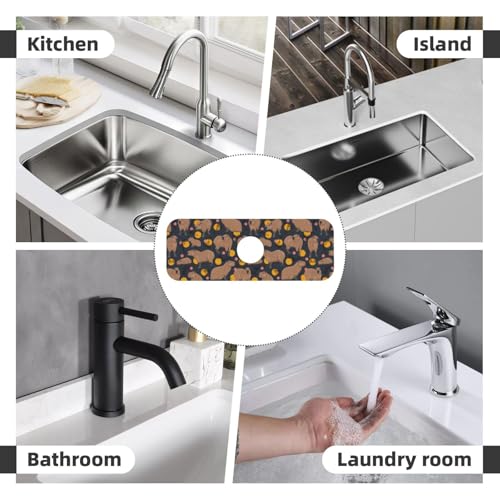 Capybara Doodle Botanical Circle Wildlife Kitchen Sink Splash Guard Faucet Mat Super Absorbent Fast Drying Mat Sink Gadgets-Fast Drying Pad Sink Mat For Kitchen Bathroom (15" X 5.5" ) - color: Capybara