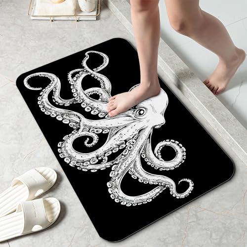 Bathroom Rug 29.5"x17", Cute Octopus Bath Mat with Non-Slip Rubber Backing, Quick-Drying Absorbent Thin Floor Mat for Bathroom, Shower, Sink, or Kitchen - color: Cute Octopus