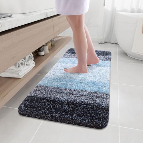 Arotive Microfiber Bathroom Rugs, Shaggy Soft and Absorbent Bath Rug, Thick Plush Machine Washable Dry Bath Mats for Bathroom, Tub and Shower, 47x17, Blue, Rectangular - color: Blue, size: 47" X 17"