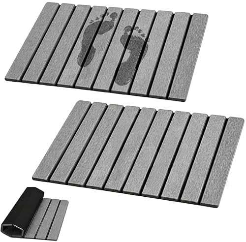 Diatomaceous Earth Bath Mat, Foldable Stone Bath Mat, 23.6 x 15.5 Inch Absorbent, Quick Drying, Diatomaceous Earth Stone Mats for Bathroom, Easy Store, Easy Clean - color: Grey 2pck