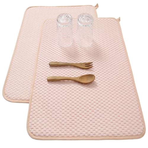 2 Pack Microfiber Dish Drying Mat for Kitchen Counter,Ultra Absorbent Dish Drainer Mat ,Dish Drying Pad , Dish Rack Mat 20×15 Inch (Dusty Pink)