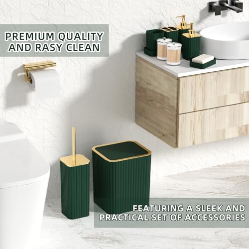 XLHOMO Bathroom Set - 26PC Bathroom Set with Shower Curtain and Rugs, Bathroom Accessory Set, Dark Green Bathroom Accessories Set, Trash Can & Soap Dispenser - style: Dark Green&Gold