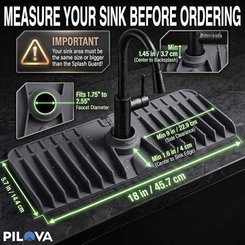Premium Kitchen Sink Splash Guard – 18" x 5.7" Silicone Faucet Mat with Secure Pressure Clip, True 10° 3D Drainage(No Pooling), Anti-Lift Design, Flexible Leak-Sealing Ring, Non-Slip Fit Behind Faucet - size: 18" x 5.7"