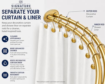 Utopia Alley Signature Aluminum Series Double Curved Shower Curtain Rod, Adjustable 45-72 Inch, Rustproof Aluminum, Dual Rod Design, Separates Curtain & Liner, Adds 8 Inches More Space, Bright Gold - color: Bright Gold