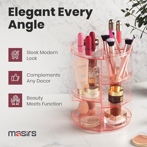 Masirs 360 Rotating Makeup Organizer Countertop, Adjustable Shelf, Pink | 360-Degree Rotating Makeup Organizer, Adjustable Shelf Height, Cosmetic Perfume Skincare Storage, Vanity Countertop, Pink - color: Pink