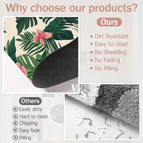 Tropical Leaves Bath Mat,Pink Flower Diatomaceous Earth Bath Mat,Rubber Backing Quick Dry Absorbent Washable Bathroom Rugs for Tub Non Slip 17"x29.5" - color: Tropical Leaves,pink Flower