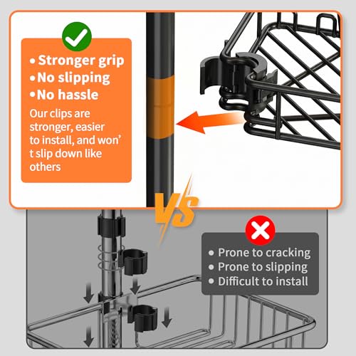 KEGII Corner Shower Caddy Tension Pole, Large Capacity Organizer, Black | Easy Installation with Towel Bar and Hooks, Adjustable 25-114.2 inch Rod for Shampoo, Bath Essentials and Family Bathrooms
