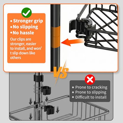KEGII Corner Shower Caddy Tension Pole, Large Capacity Organizer, Black | Easy Installation with Towel Bar and Hooks, Adjustable 25-114.2 inch Rod for Shampoo, Bath Essentials and Family Bathrooms