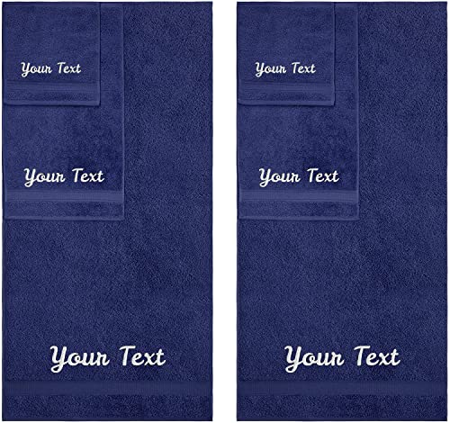 Personalized Towels, Hotel & Spa Quality, Super Soft, Highly Absorbent, Bathroom Sets, 100% Cotton Monogrammed towels 6 Piece Towel Set, Includes 2 Bath Towels, 2 Hand Towels, 2 Washcloths, Navy - color: Navy, size: 6 Pieces Towel Set