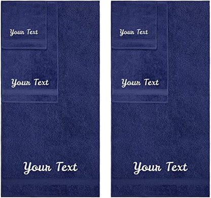 Personalized Towels, Hotel & Spa Quality, Super Soft, Highly Absorbent, Bathroom Sets, 100% Cotton Monogrammed towels 6 Piece Towel Set, Includes 2 Bath Towels, 2 Hand Towels, 2 Washcloths, Navy - color: Navy, size: 6 Pieces Towel Set