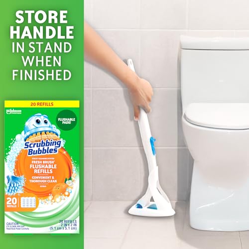 Scrubbing Bubbles Flushable Toilet Bowl Wand Cleaner Refills, Fresh Brush Cleaner Toilet Refill Pads, Removes Limescale & Odors, Citrus Scent,20 Count (Pack of 4) - size: 20 Count (Pack of 4), style: Refill
