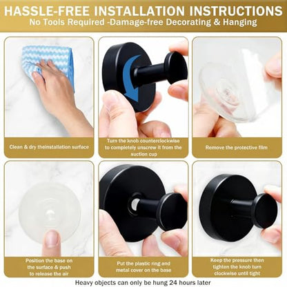 Suction Cup Wreath Hangers for Front Door Glass, Heavy Duty Vacuum Holder with Extended Hook, Washable Reusable Towel Hooks for Bathroom Shower, Black 2 Pack Stainless Steel - color: Black