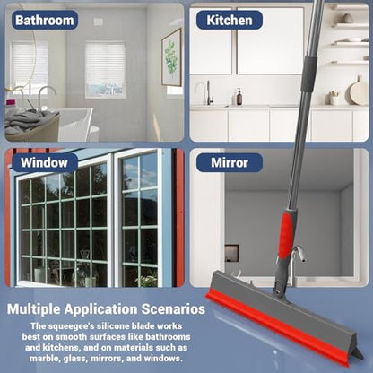 Floor Squeegee for Concrete Floor, 15.8" Large Heavy Duty Squeegee for Floor with 60" Adjustable Handle, 2-in-1 Silicone & EVA Blade for Garage,Concrete,Tile,Bathroom,Window Glass Cleaning