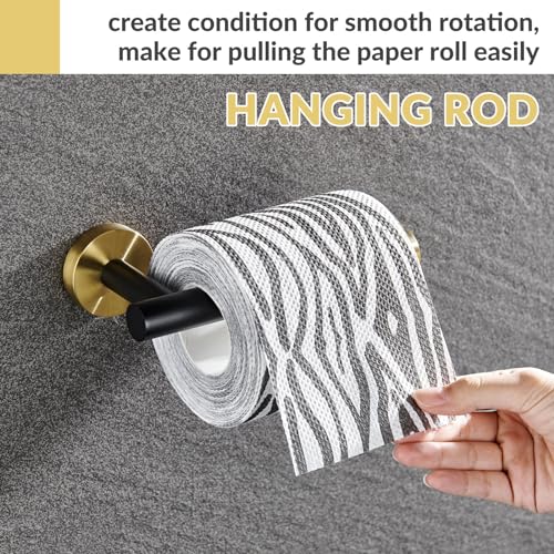 Toilet Paper Holder, Black & Gold, 304 Stainless Steel | Open-Side Roll Access, Raised End Stop, Space-Saving Design, Modern Bathroom Refresh, Small Bath & Guest Bath Use - color: Black & Gold
